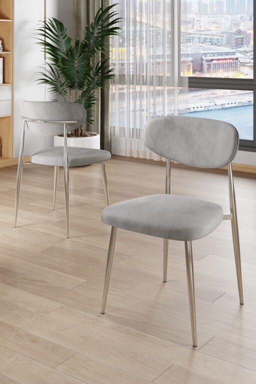 Set scaune 4 piese, Hanah Home, Vina, Gri/Crom