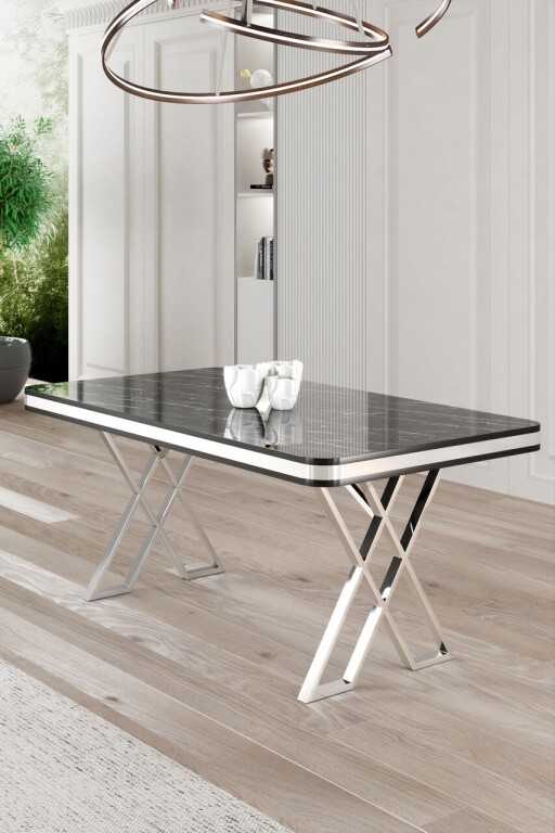 Masa, Hanah Home, Vals, Marmură neagră / Crom