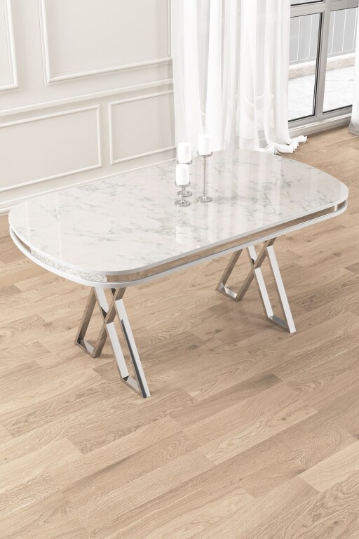 Masa, Hanah Home, Zae, Marmură albă / Crom