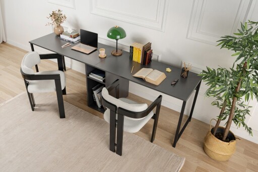 Birou, Hanah Home, Twin Study Desk, Antracit / Negru