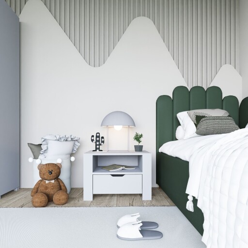 Noptiera, Miwood, Duru 1600-34, 60x45x42 cm, PAL, Alb