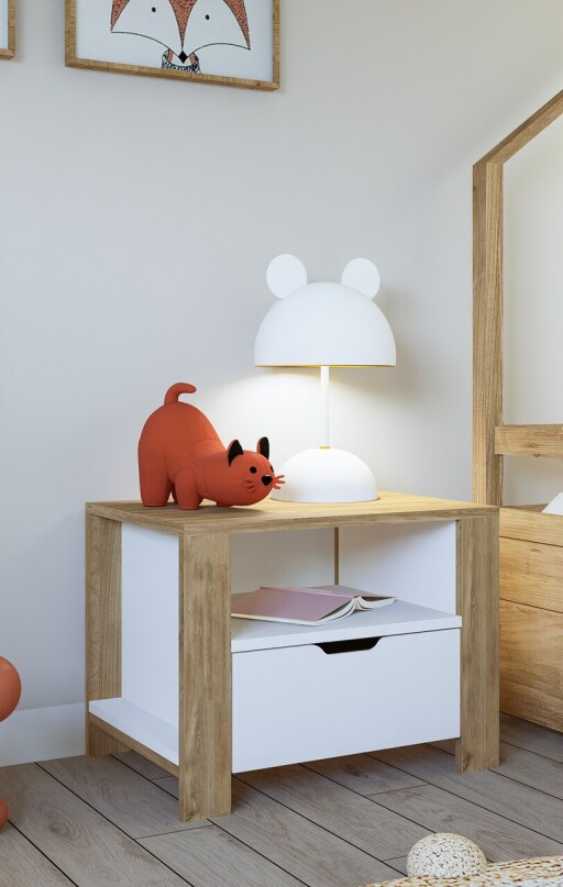 Noptiera, Miwood, Nisan 1600-025, 60x42x45 cm, PAL, Nuc deschis / Alb