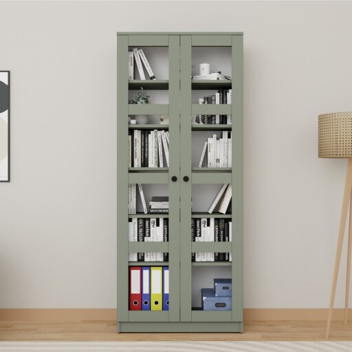 Dulap multifunctional, Miwood, Lucas Glass 1600-76, 80x190x37 cm, PAL, Verde