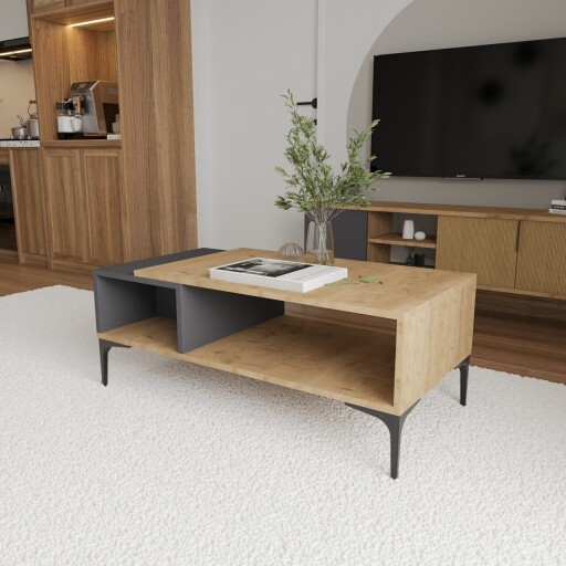 Masuta de cafea, Qualex, Tarz, 90x39x50 cm, PAL, Antracit / Stejar