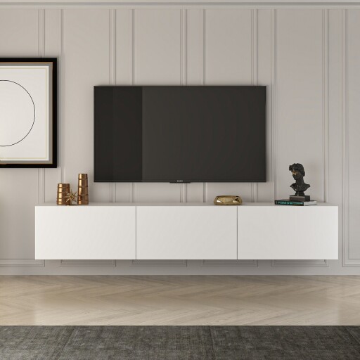 Comoda TV, Puqa Design, West, 150x30x32 cm, PAL, Alb