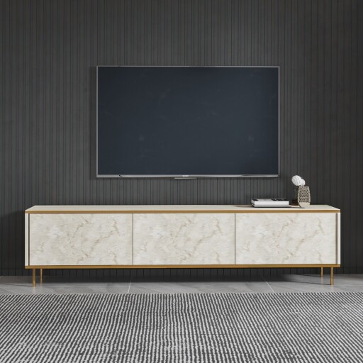 Comoda TV, Inarch, Imaj, 180x45 cm, PAL, Travertin / Auriu