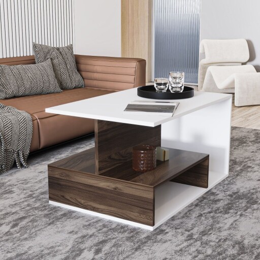 Masuta de cafea, Inarch, Vera S004, 90x48 cm, PAL, Alb/Maro