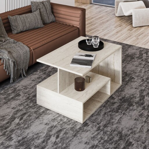 Masuta de cafea, Inarch, Vera S004, 90x48 cm, PAL, Travertin