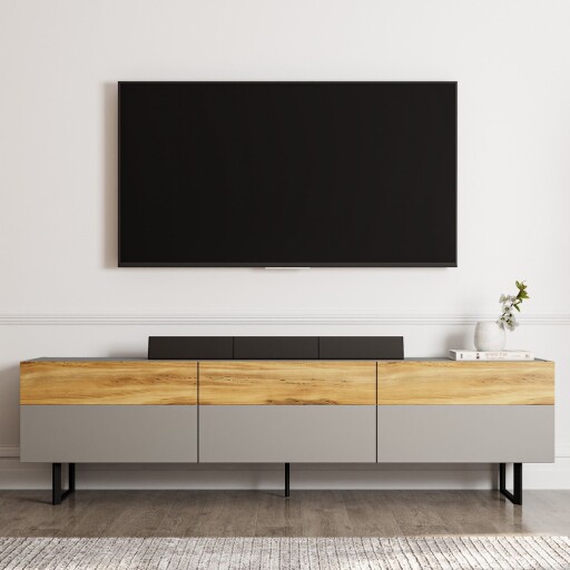 Comoda TV, Inarch, Sign, 180x49x37 cm, PAL, Gri / Stejar