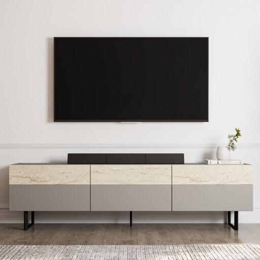 Comoda TV, Inarch, Sign, 180x49x37 cm, PAL, Gri / Travertin