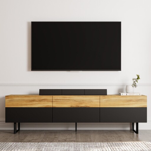 Comoda TV, Inarch, Sign, 180x49x37 cm, PAL, Negru / Stejar