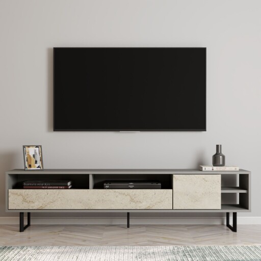 Comoda TV, Inarch, Luga, 180x44 cm, PAL, Gri / Travertin