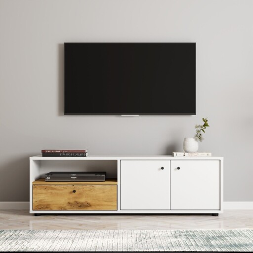 Comoda TV, Inarch, Pao, 136x42x35 cm, PAL, Alb / Stejar