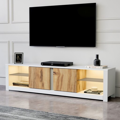 Comoda TV, Inarch, Aydos, 180x45x35 cm, PAL, Alb / Stejar