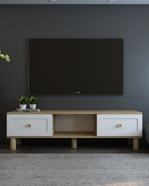 Comoda TV, Olivia, Rosalinda Bohem, 150x40 cm, PAL , Stejar Safir / Alb