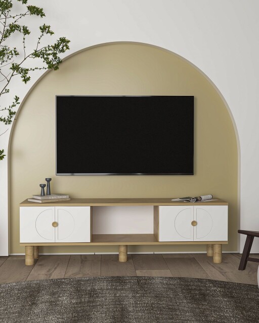 Comoda TV, Olivia, Inci Bohem, 150x40 cm, PAL , Stejar Safir / Alb