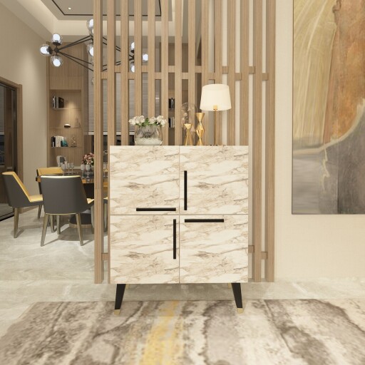 Consola, Chalmette, Makro, 70x90x35 cm, PAL, Marmură Efes / Negru