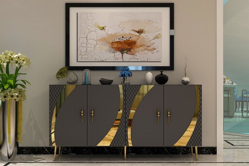 Consola, Olivia, Hook KB150, 150x75x35 cm, PAL, Antracit / Aur