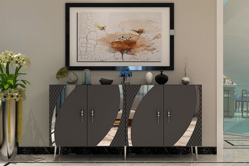 Consola, Olivia, Hook KB150, 150x75x35 cm, PAL, Antracit / Argintiu