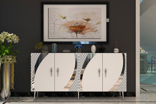 Consola, Olivia, Hook KB150, 150x75x35 cm, PAL, Alb / Argintiu