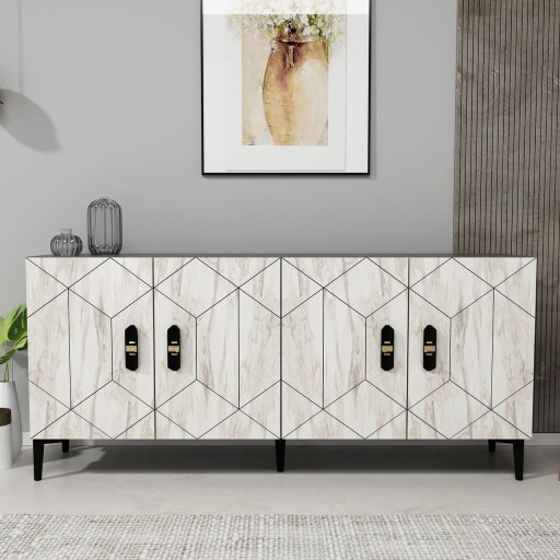 Consola, Chalmette, Cross KB150, 150x75x35 cm, PAL, Antracit / Marmură Efes