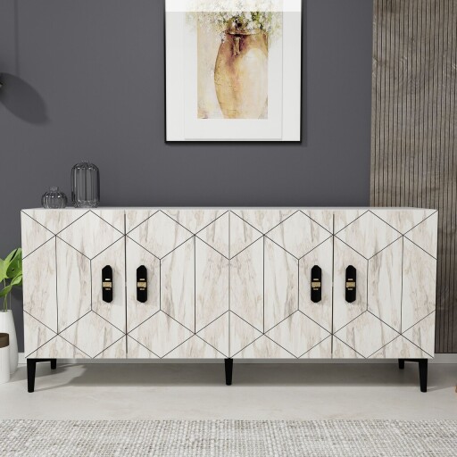 Consola, Chalmette, Cross KB150, 150x75x35 cm, PAL, Marmură albă / Efes