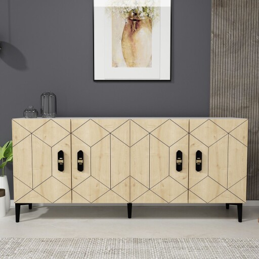 Consola, Olivia, Cross KB150, 150x75x35 cm, PAL, Stejar alb / safir