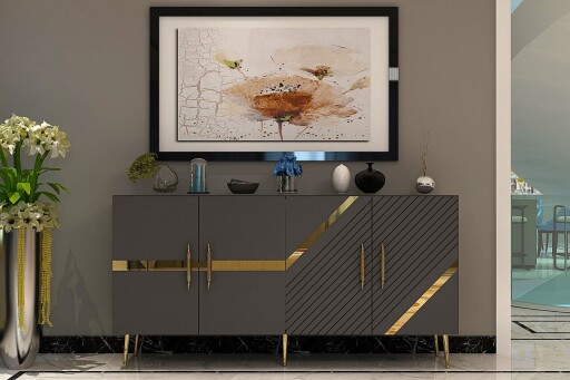 Consola, Olivia, Fuga KB150, 150x75x35 cm, PAL, Antracit / Aur