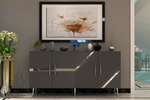 Consola, Olivia, Fuga KB150, 150x75x35 cm, PAL, Antracit / Argintiu