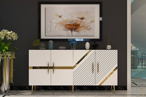 Consola, Olivia, Fuga KB150, 150x75x35 cm, PAL, Alb/Auriu