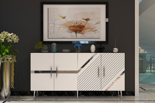 Consola, Olivia, Fuga KB150, 150x75x35 cm, PAL, Alb / Argintiu