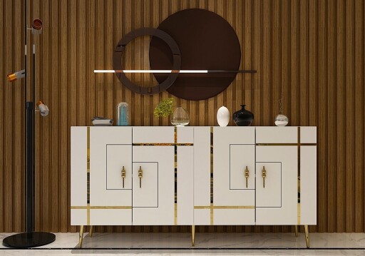 Consola, Olivia, Line KB150, 150x75x35 cm, PAL, Alb/Auriu