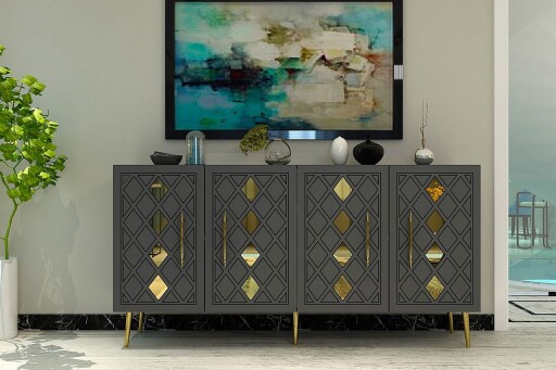 Consola, Olivia, Dome KB150, 150x75x35 cm, PAL, Antracit / Aur