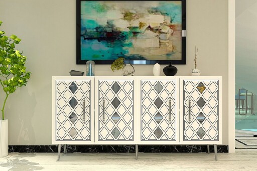 Consola, Olivia, Dome KB150, 150x75x35 cm, PAL, Alb / Argintiu