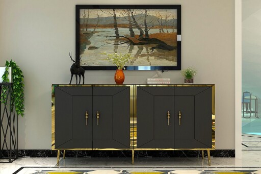 Consola, Olivia, Arno KB150, 150x75x35 cm, PAL, Antracit / Aur