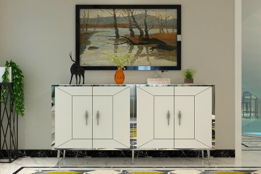 Consola, Olivia, Arno KB150, 150x75x35 cm, PAL, Alb / Argintiu