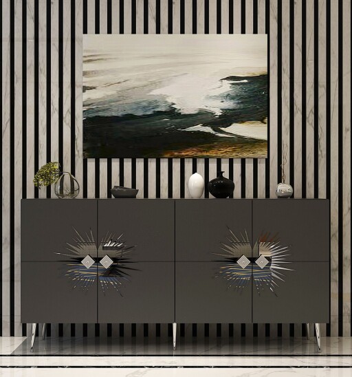 Consola, Olivia, Nida KB150, 150x75x35 cm, PAL, Antracit / Argintiu