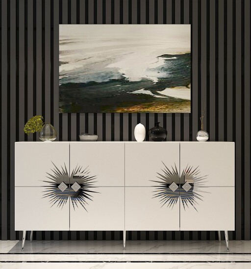 Consola, Olivia, Nida KB150, 150x75x35 cm, PAL, Alb / Argintiu