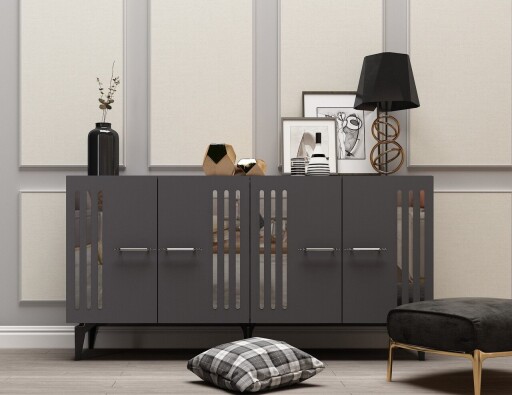 Consola, Olivia, Junes, 150x79x40 cm, PAL , Antracit / Argintiu