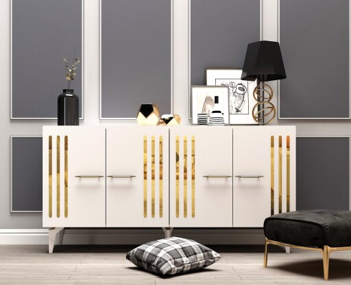 Consola, Olivia, Junes, 150x79x40 cm, PAL , Alb/Auriu