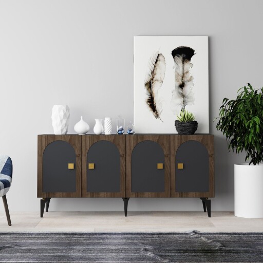 Consola, Olivia, Owen, 150x79x40 cm, PAL , Antracit / Aur