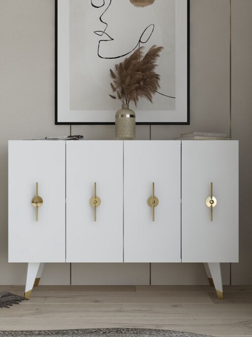 Consola, Olivia, Quart Ramada, 120x80x29 cm, PAL , Aur/Alb