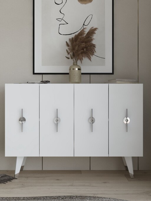 Consola, Olivia, Quart Ramada, 120x80x29 cm, PAL , Argintiu/Alb