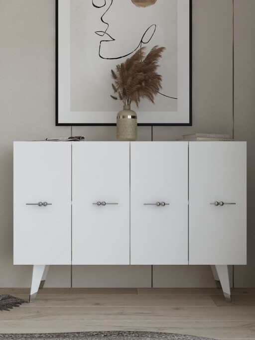 Consola, Olivia, Quart Salkım, 120x80x29 cm, PAL , Argintiu/Alb