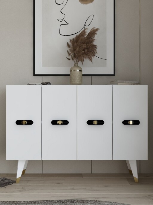 Consola, Olivia, Quart V, 120x80x29 cm, PAL , Aur/Alb