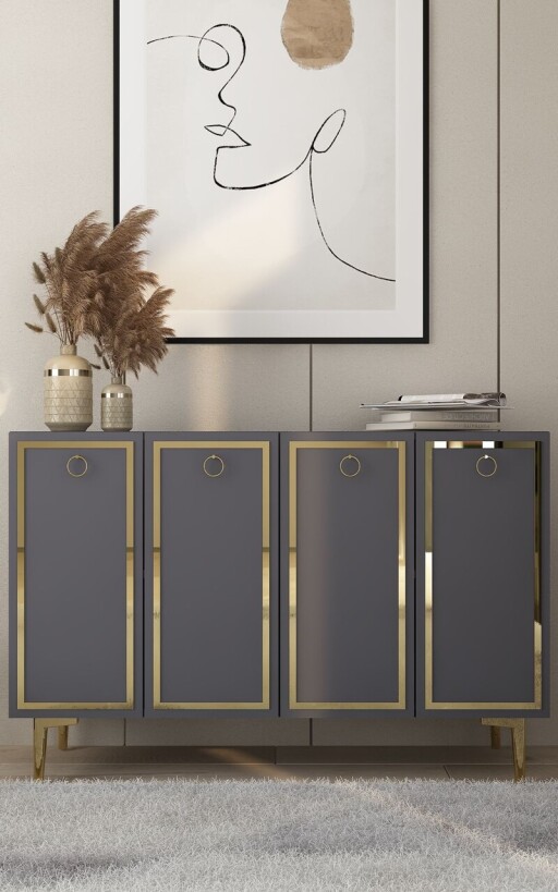 Consola, Olivia, Wolly KM120, 120x75x29 cm, PAL , Antracit / Aur