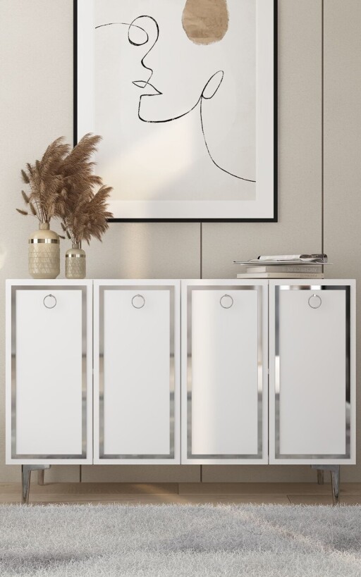 Consola, Olivia, Wolly KM120, 120x75x29 cm, PAL , Alb / Argintiu