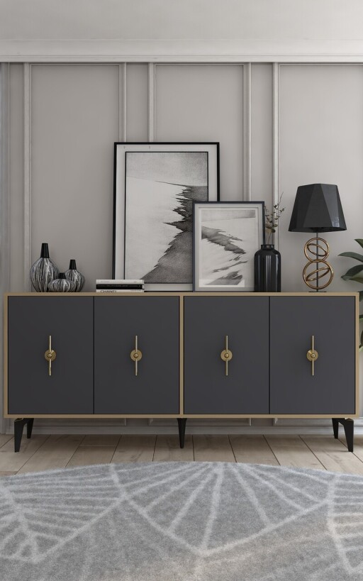 Consola, Olivia, Figora, 180x82 cm, PAL , Stejar safir / Antracit