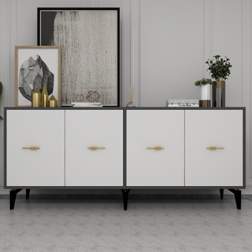 Consola, Olivia, Sinta, 180x82 cm, PAL , Antracit/Alb