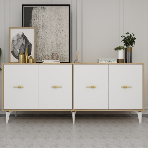 Consola, Olivia, Sinta, 180x82 cm, PAL , Stejar Safir / Alb